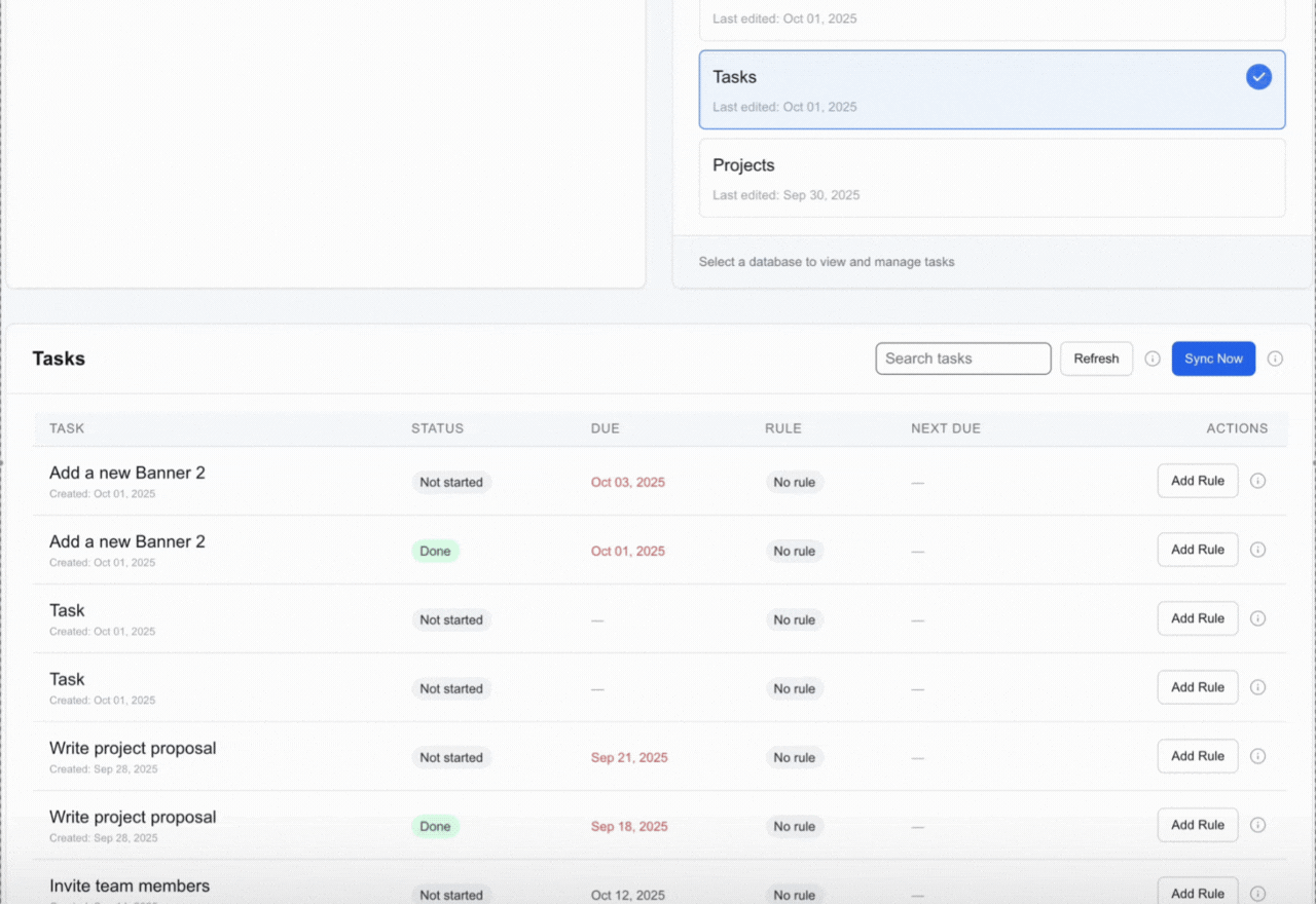 Recurring rule setup preview