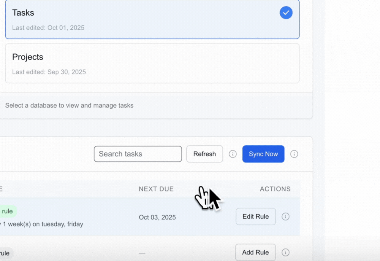 Press sync action preview